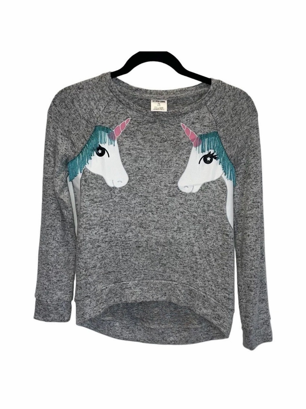 Spotted Zebra Girls Large 10 Long Sleeve Shirt Unicorn Fringe Mane High Low Cozy